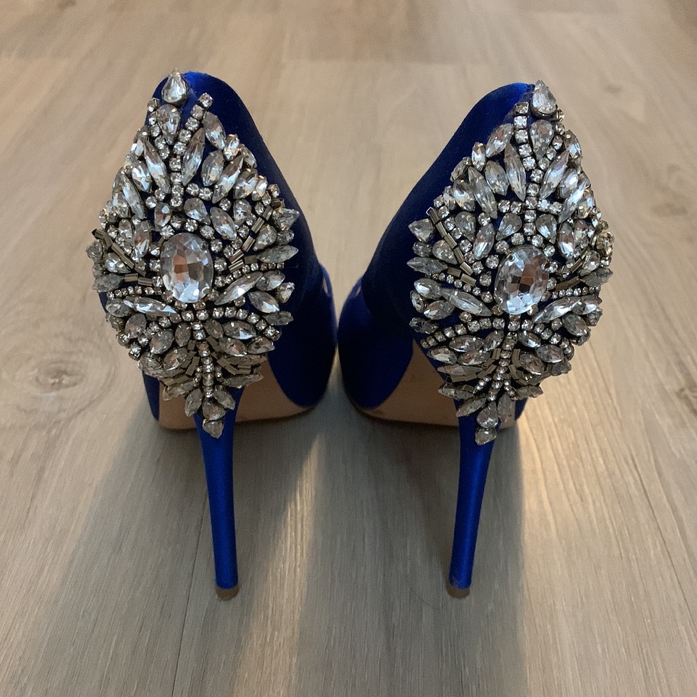 Badgley Mischka Kiara Embellished Peep Toe Pump- Blue (8) - Picture 2 of 8